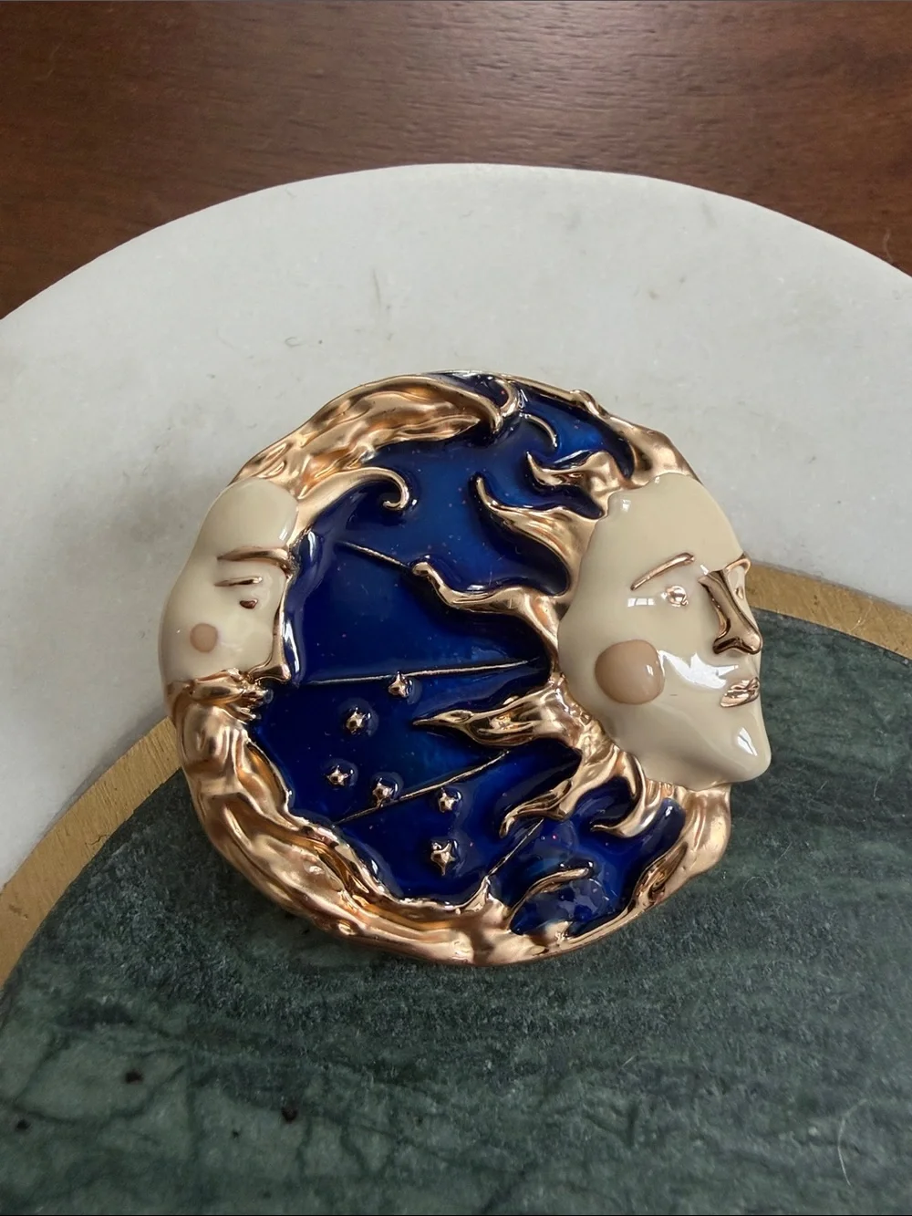 Celestial Sun & Moon Face and Sky Brooch